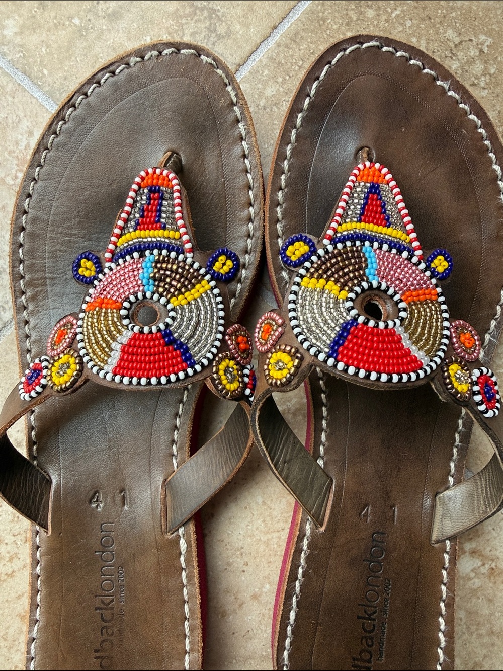Anthropologie Laidback London Shibli Flip Flop Sandals Leather Beaded Size 41 - Picture 7 of 14